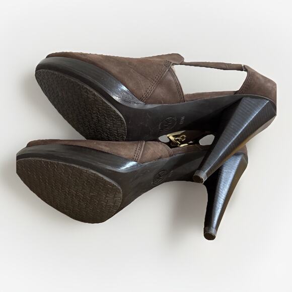 Michael Kors Greenwich open-toe heels 8.5 Suede 4.5” Heel .5” Platform - Picture 6 of 8